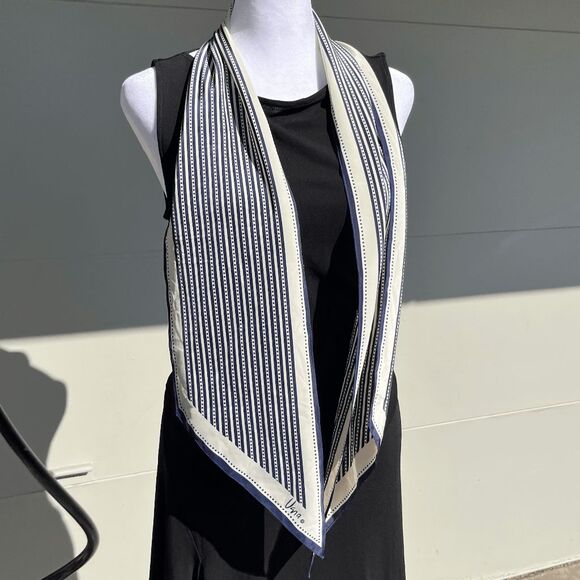 Vintage 70s Vera Neumann Long Mod Scarf Navy & White Geometric Stripes - Picture 1 of 6